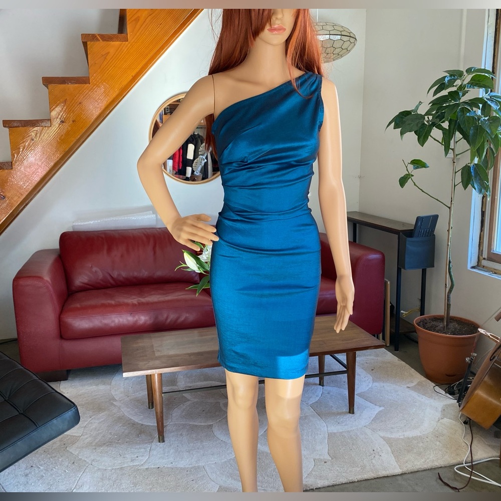 NWT Stop Staring! Sapphire Blue Satin Mini Ava Sz S